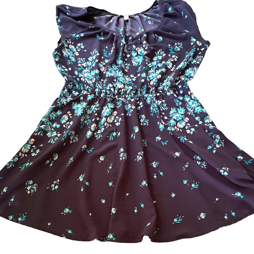 LC Lauren Conrad Women’s XXL Black Floral Fit & Flare Dress Sleeveless Round